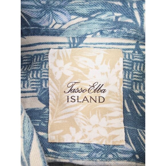 Tasso Elba Island Sz Medium Mens Blue Floral Silk Linen Blend Short Sleeve Shirt - Picture 4 of 9